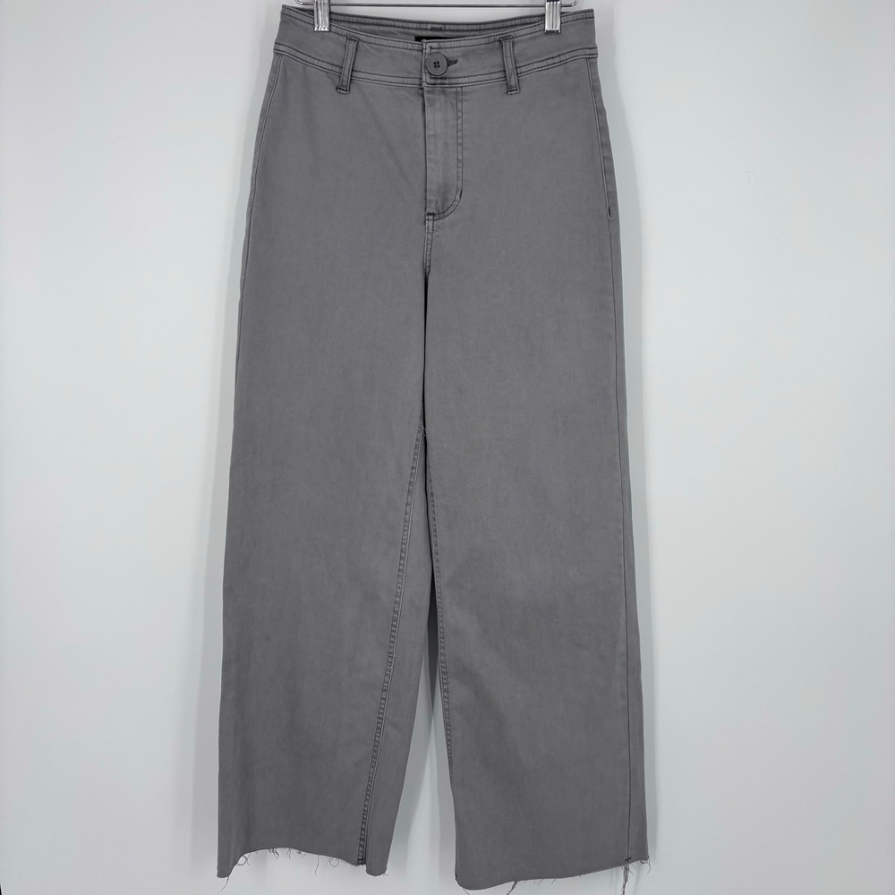 OAT New York High Rise Wide Leg Raw Hem Pants Women 4/27 Grey Patch Pocket